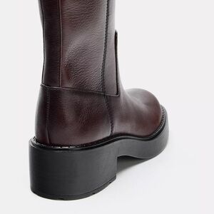 Distressed effect leather boot burgundy red Zara boots